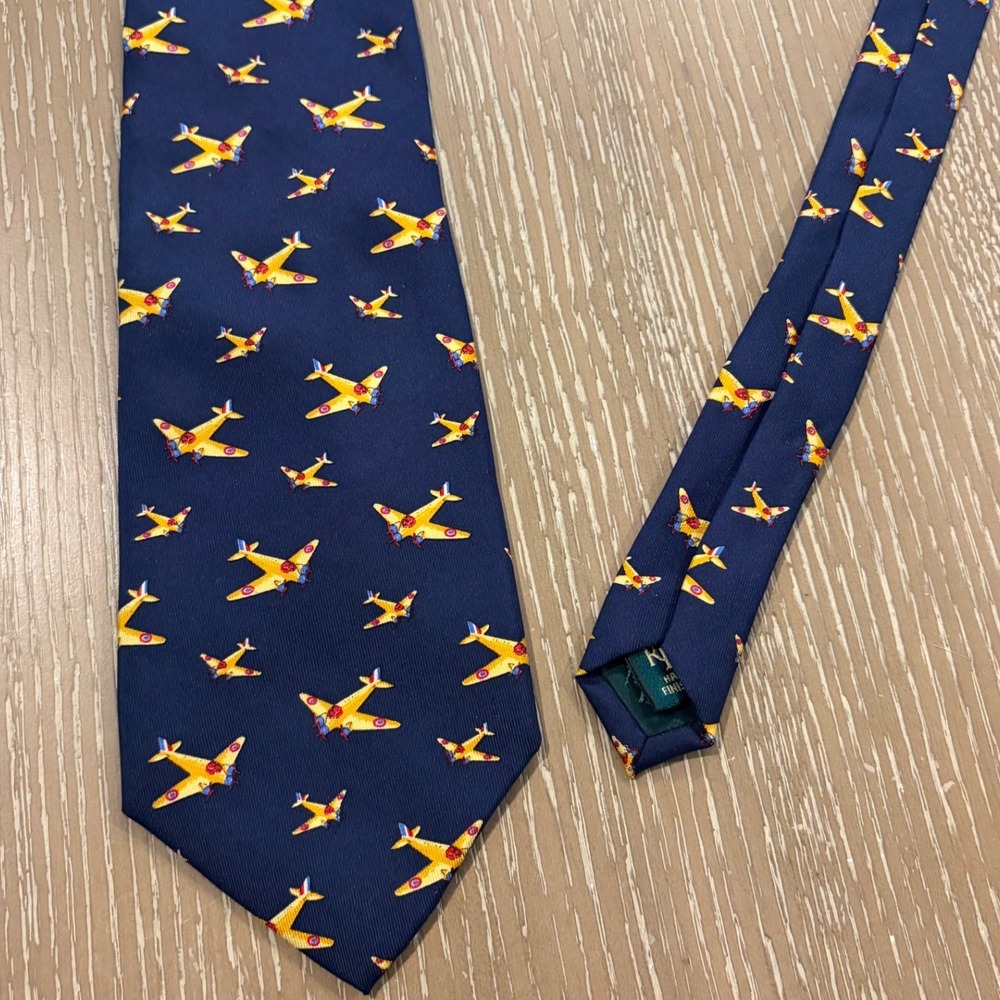 Lauren Ralph Lauren Men's Necktie Silk Airplane Repeat Made USA 56" x 3.5" Blue